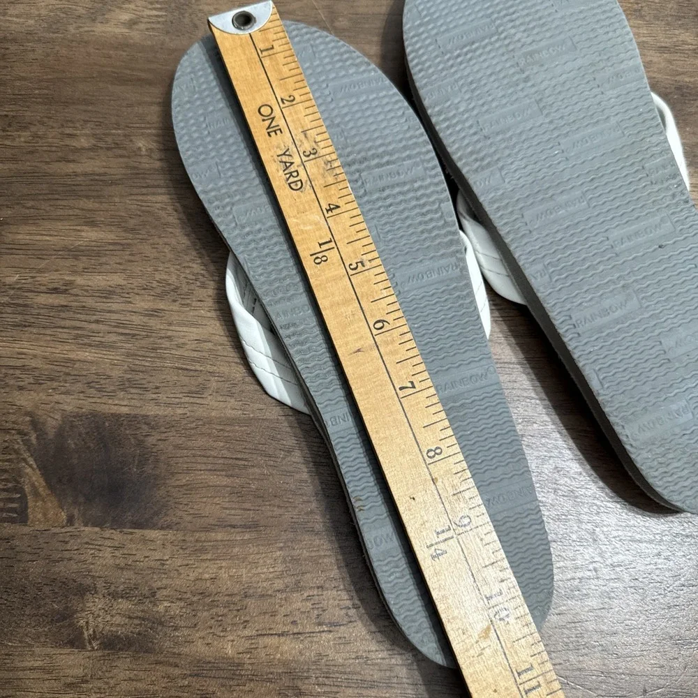 Rainbow Sandals Leather Flip Flops White Mens Size 8.5 - 9.5 Medium Double Layer